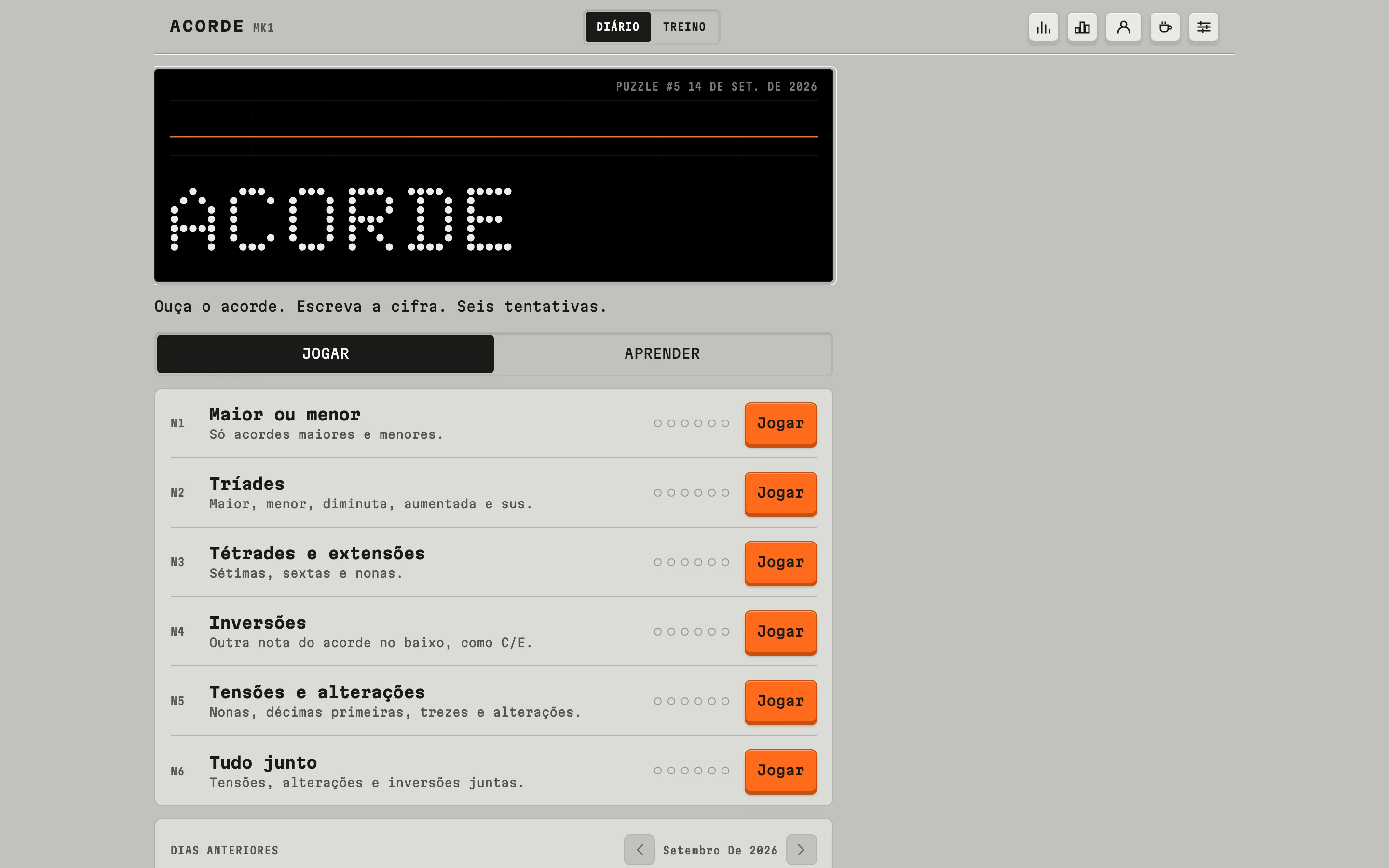 Acorde — Produto próprio · jogo musical