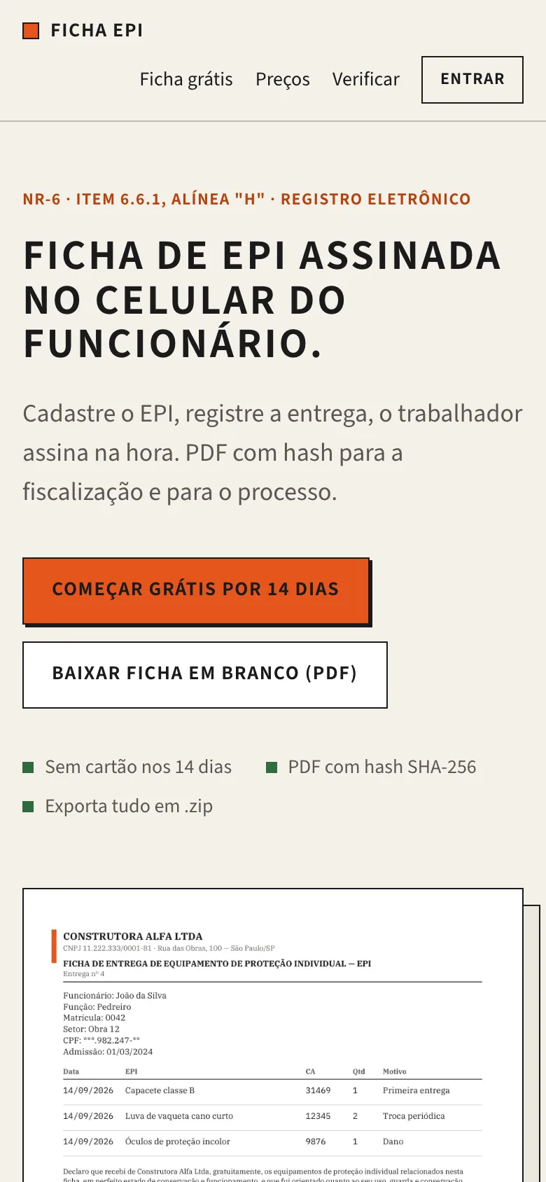 Ficha EPI — celular